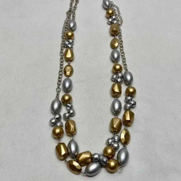 Beaded Necklace & Earrings Set Large Gold & Silver Painted Fashion Jewelry NWT - Picture 2 of 8